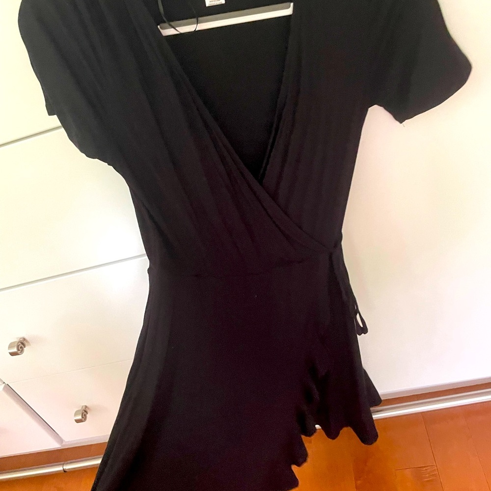 Black Wrap-Around Dress with Frills